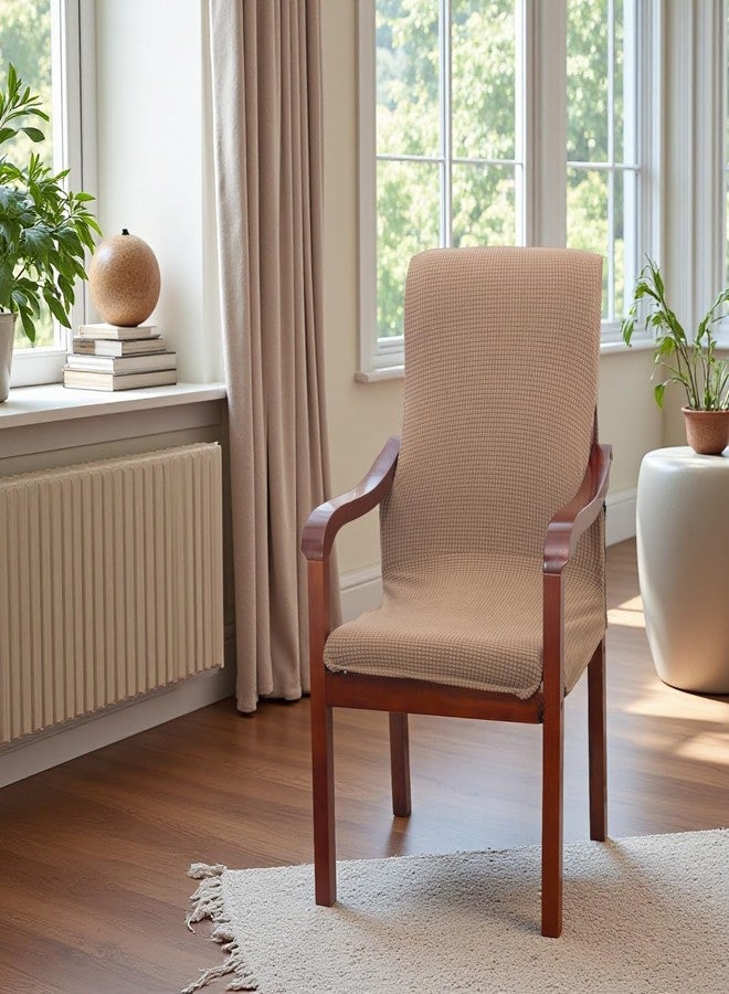 Deisy Dee Stretch Arm Chair Covers, Mid Century Chair Slipcovers, Accent Chair Covers (Light Brown) - Image 2